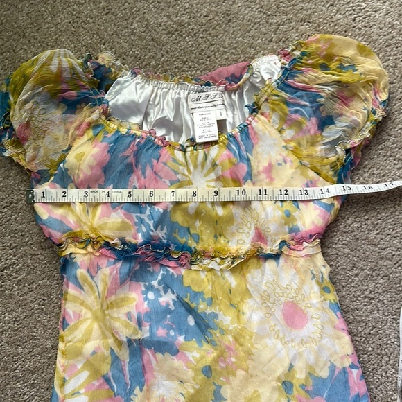 Vintage 100% Silk Pastel Top Floral Boho Women’s Small Fairycore Coquette Y2K - Picture 3 of 5